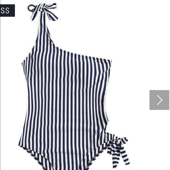 Navy/white one shoulder swimsuit - Picture 2 of 2